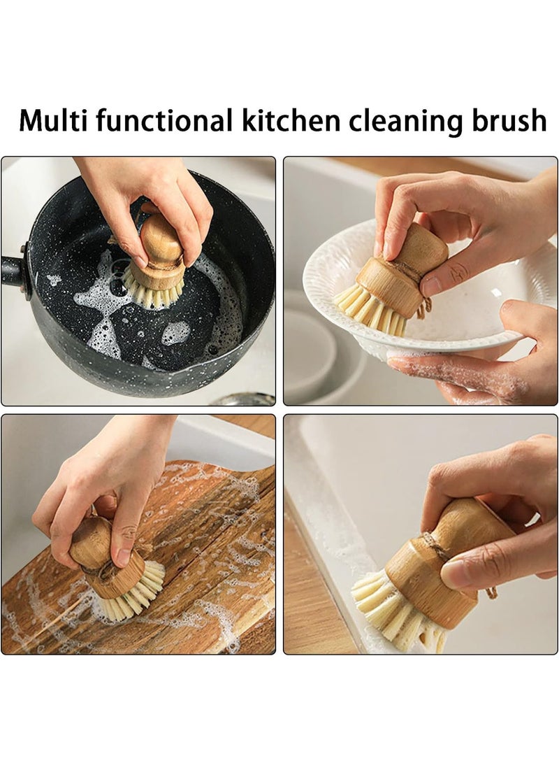 Bamboo Dish Scrub Brushes, Kitchen Wooden Cleaning Scrubbers for Washing Cast Iron Pan/Pot, Natural Sisal ,Coconut and Wood Handle, Set of 2 - Image 4